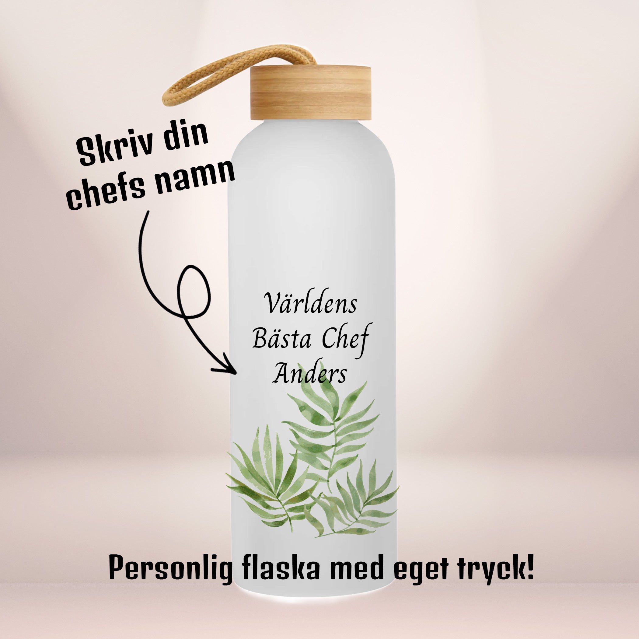 Världens bästa chef | Personlig vattenflaska med eget tryck | Glasflaska | 750 ml