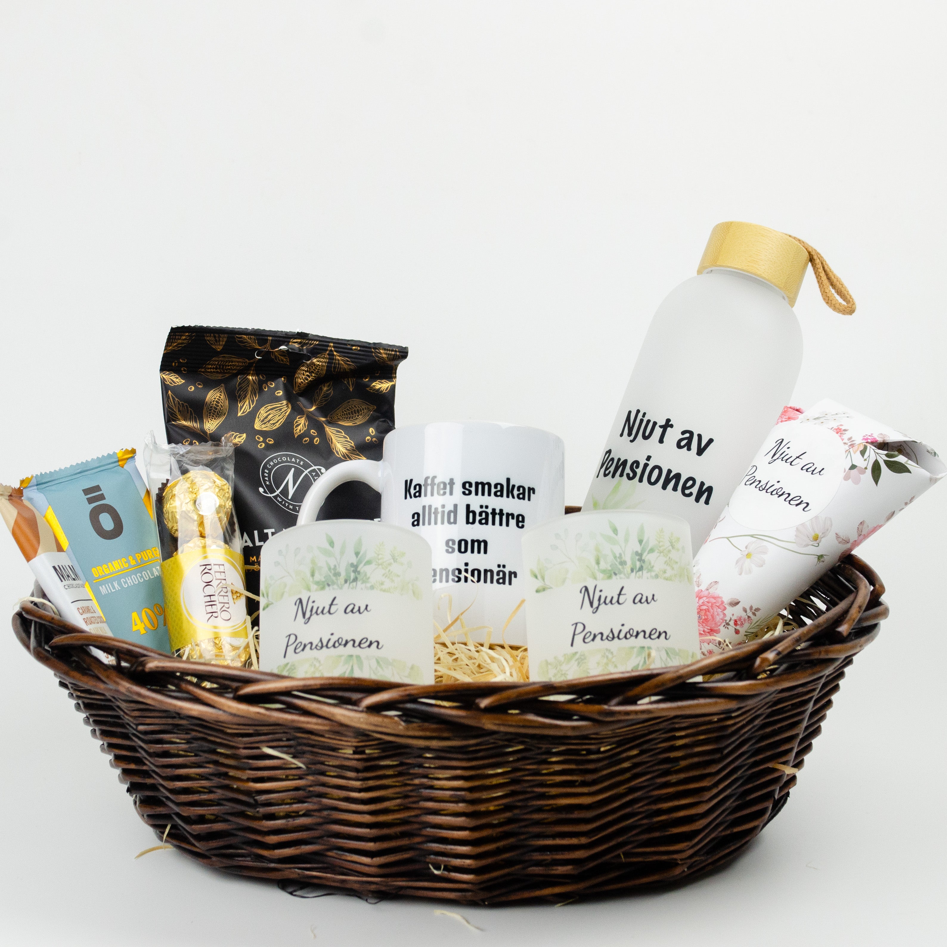 Presentkorg till pensionär | XL presentkorg | Njut av pensionen | 38 cm