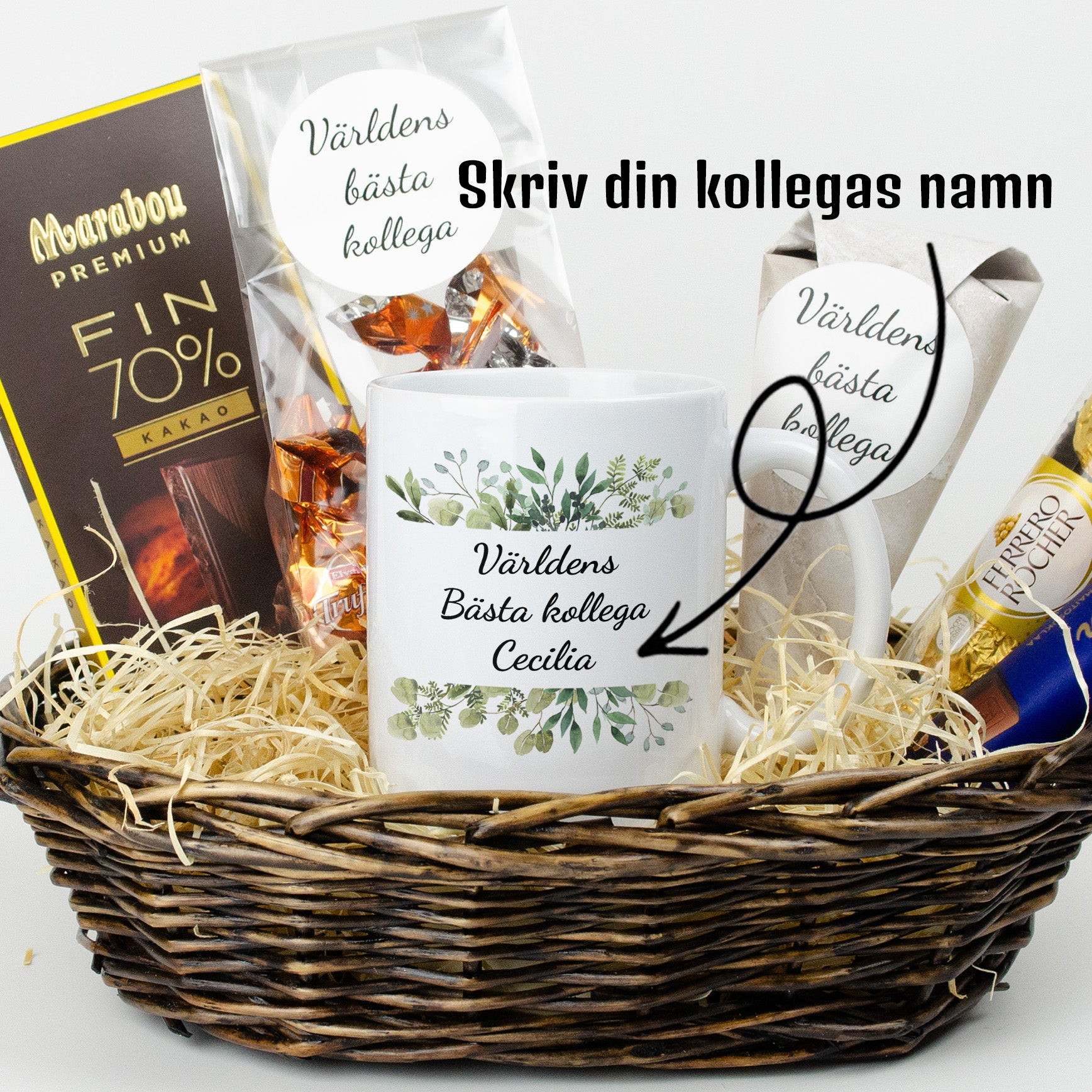 Present till kollega | Världens bästa kollega | Presentkorg med egen text