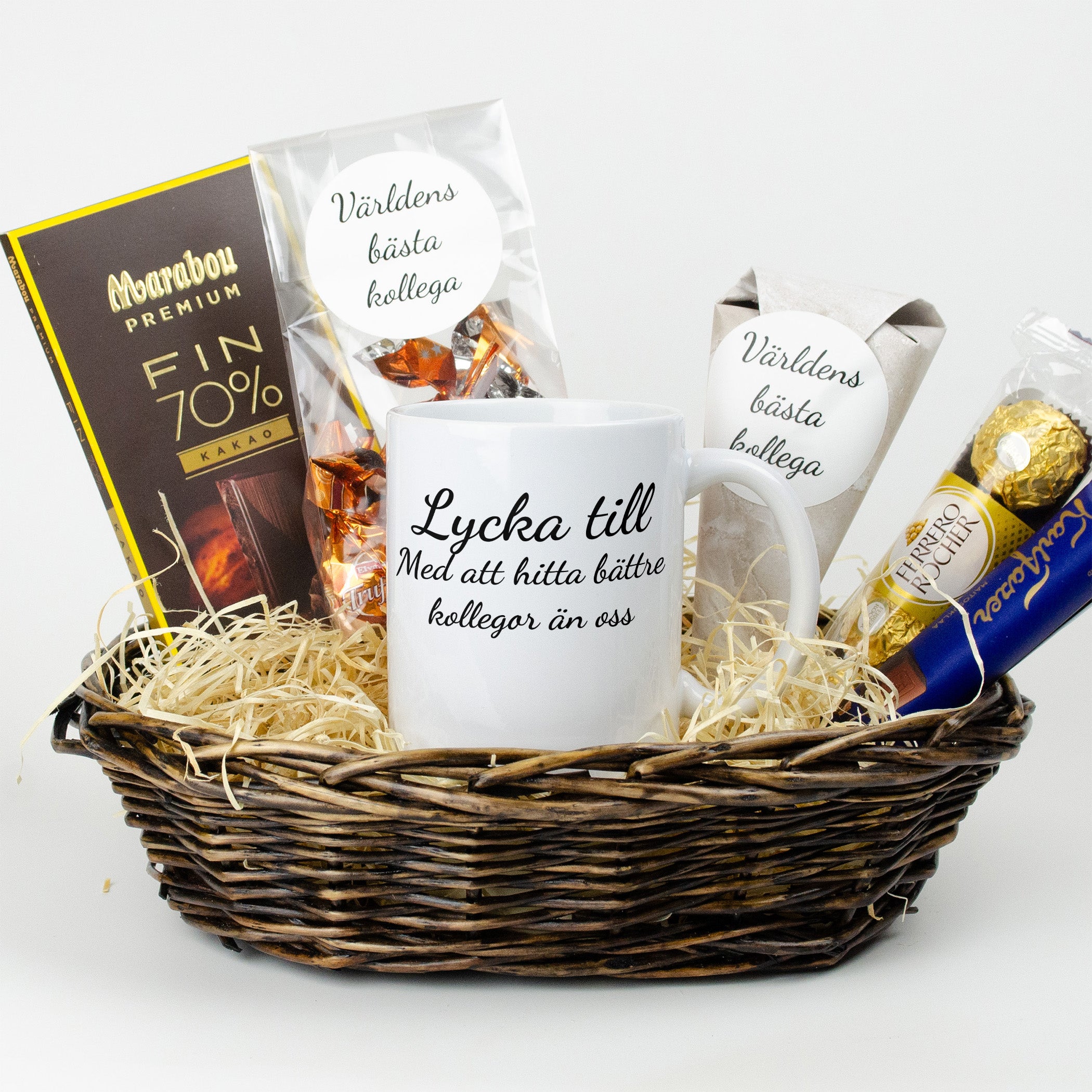 Present till kollega | Lycka till med att hitta bättre kollegor än oss | Presentkorg |