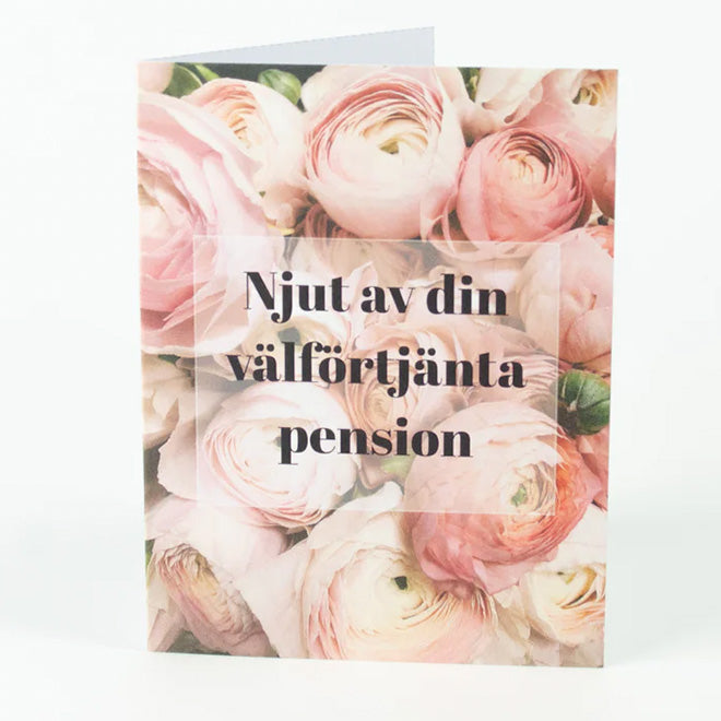 Avtackningskort till kollega | Njut av din välförtjänta pension | 14 x 11 cm | Dubbelvikt kort