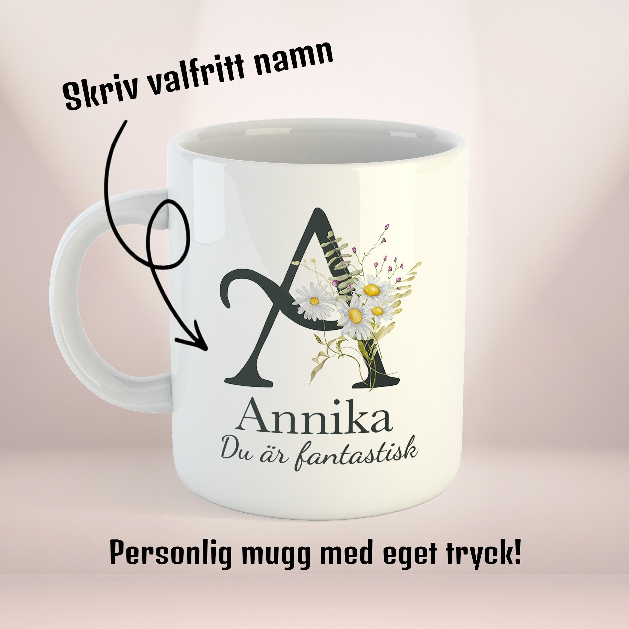 Blommig bokstav | Personlig mugg med eget tryck