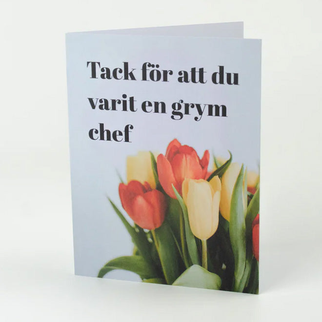 Avtackningskort till chef | Tack, för att du varit en grym chef | 14 x 11 cm | Dubbelvikt kort