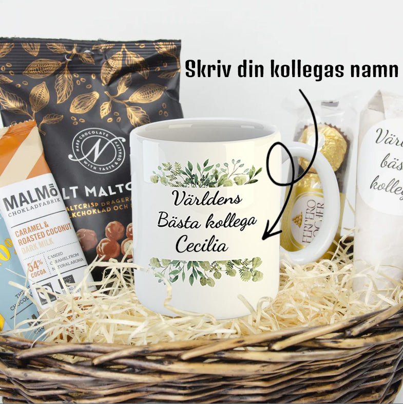 Present till kollega | Världens bästa kollega | Presentkorg med egen text