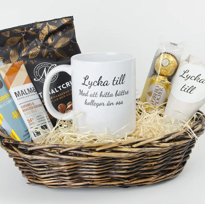Present till kollega | Lycka till med att hitta bättre kollegor än oss | Presentkorg |