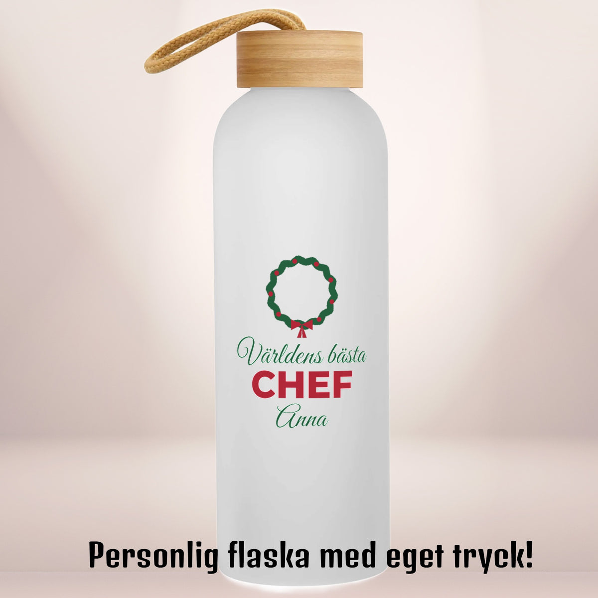Världens bästa chef med julkrans | Personlig vattenflaska med eget tryck | Glasflaska | 750 ml