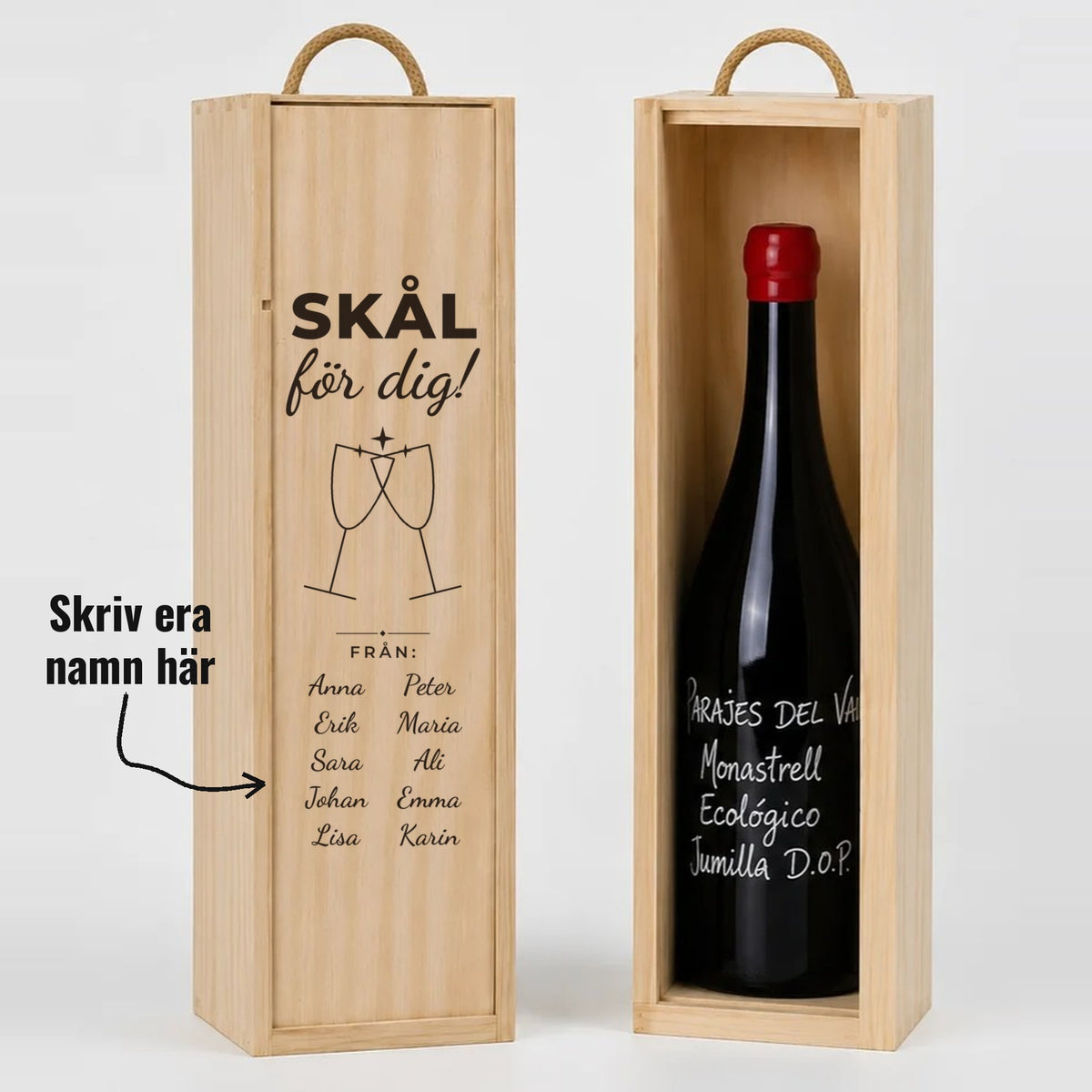 Present till kollega | Vinlåda i trä | Skål för dig | Eget tryck med namn