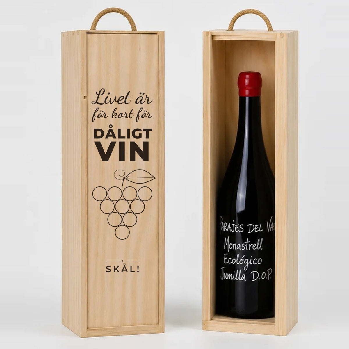 Present till kollega | Vinlåda i trä | Livet är för kort för dåligt vin