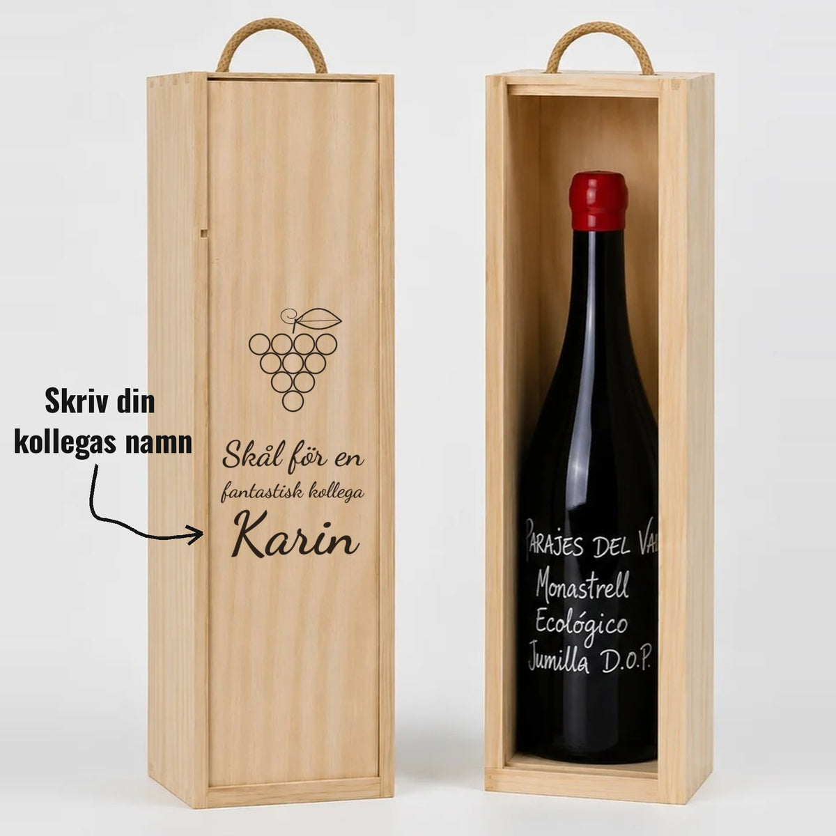 Present till kollega | Vinlåda i trä | Skål för en fantastisk kollega | Med eget namn