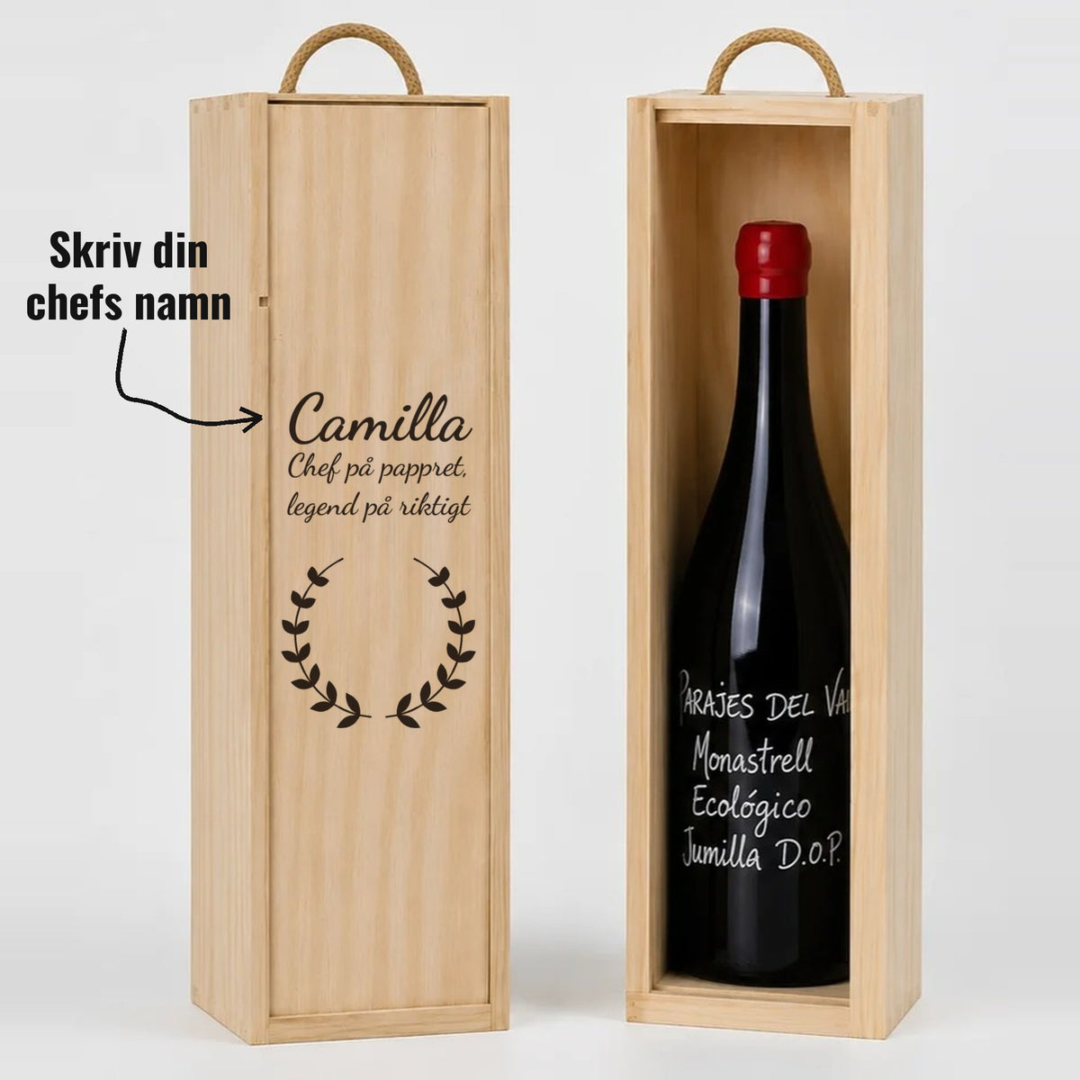Present till chefen | Vinlåda i trä | Chef på pappret, legend på riktigt | Med eget namn