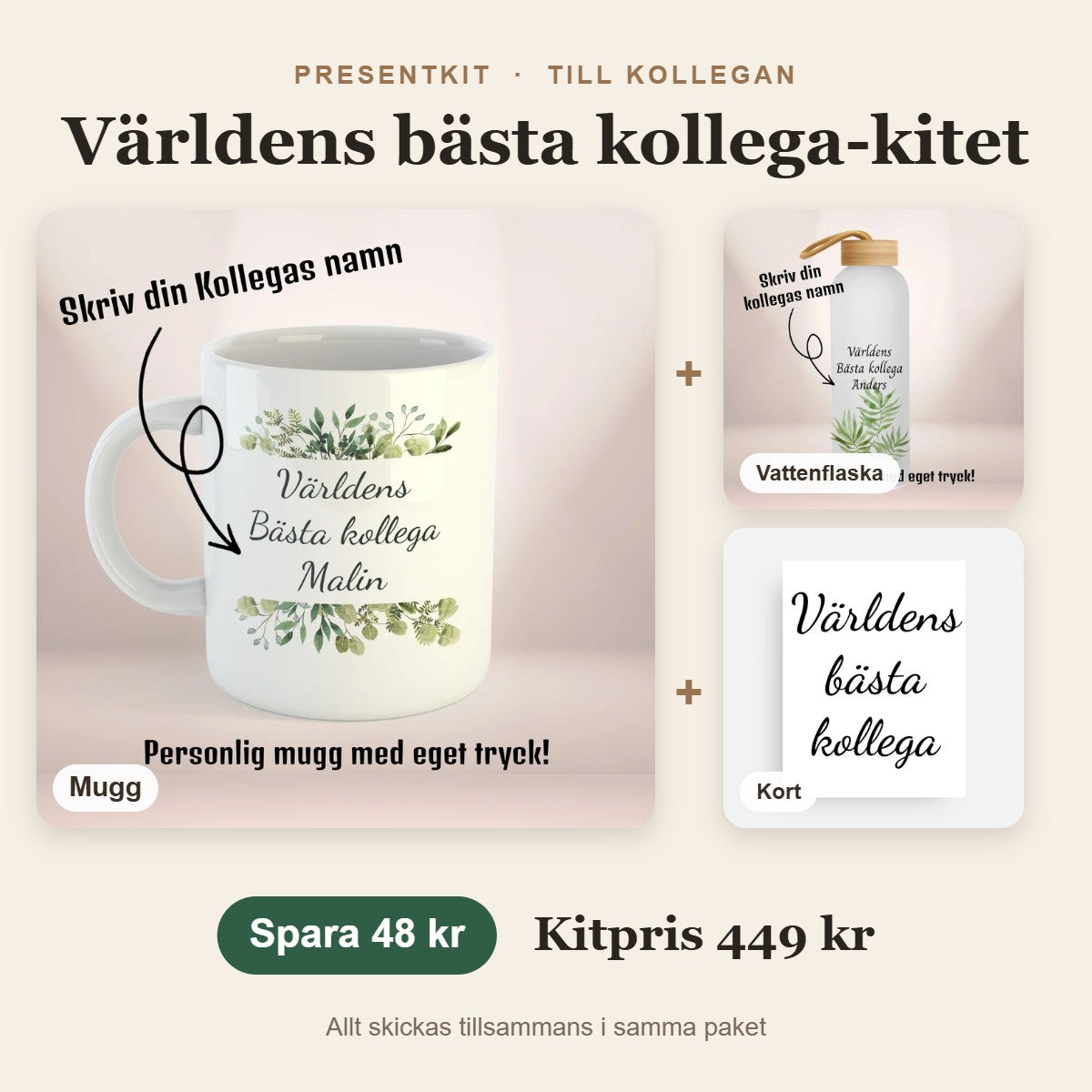 Presentkit till kollegan – Världens bästa kollega-kitet med mugg, vattenflaska, kort