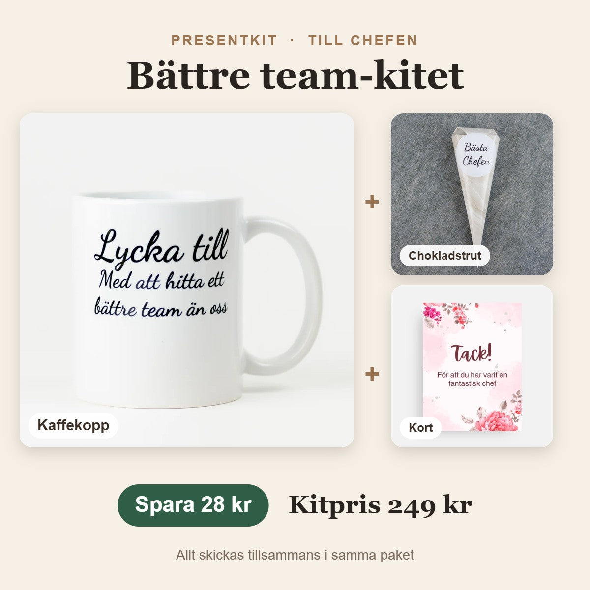 Presentkit till chefen – Bättre team-kitet med kaffekopp, chokladstrut, kort