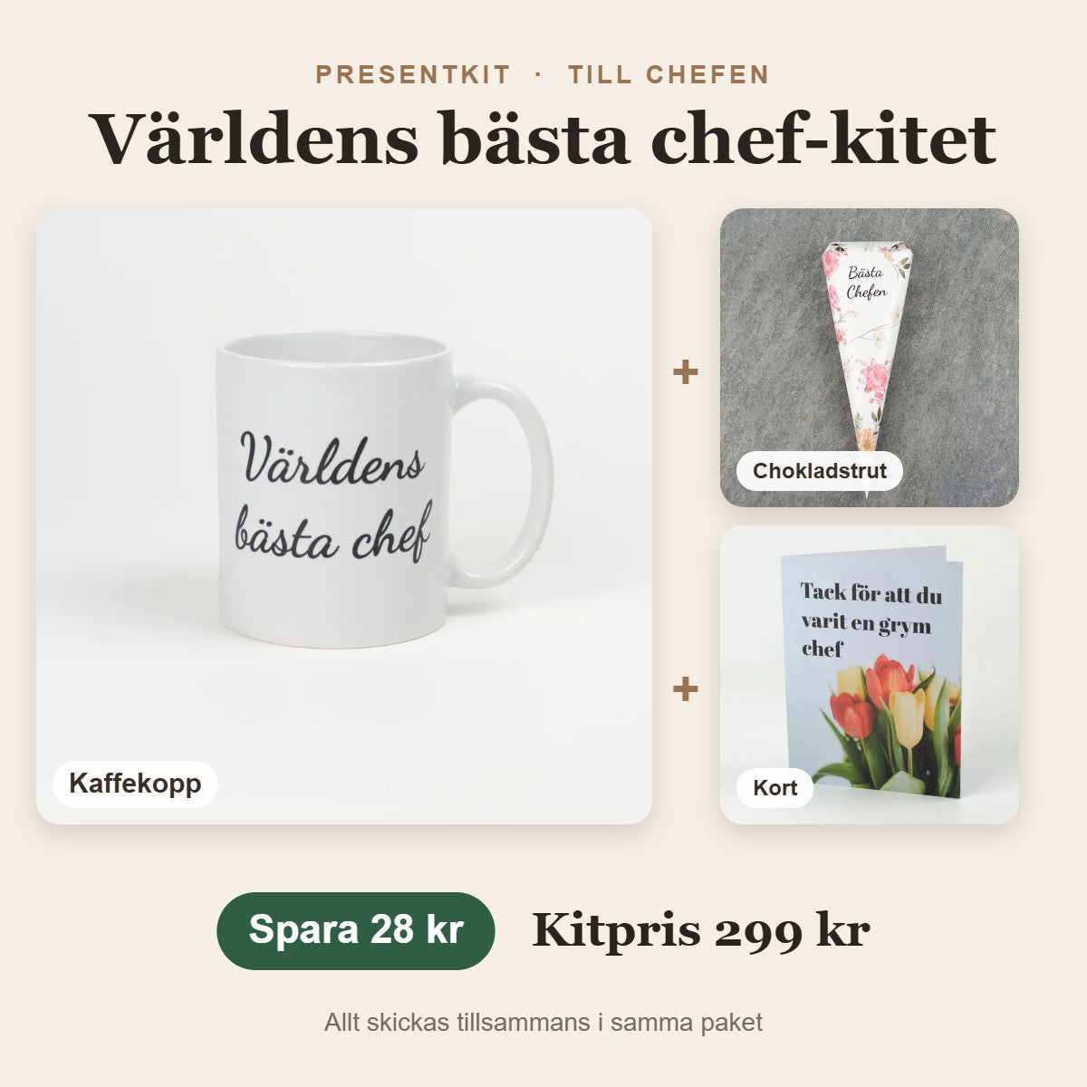 Presentkit till chefen – Världens bästa chef-kitet med kaffekopp, chokladstrut, kort