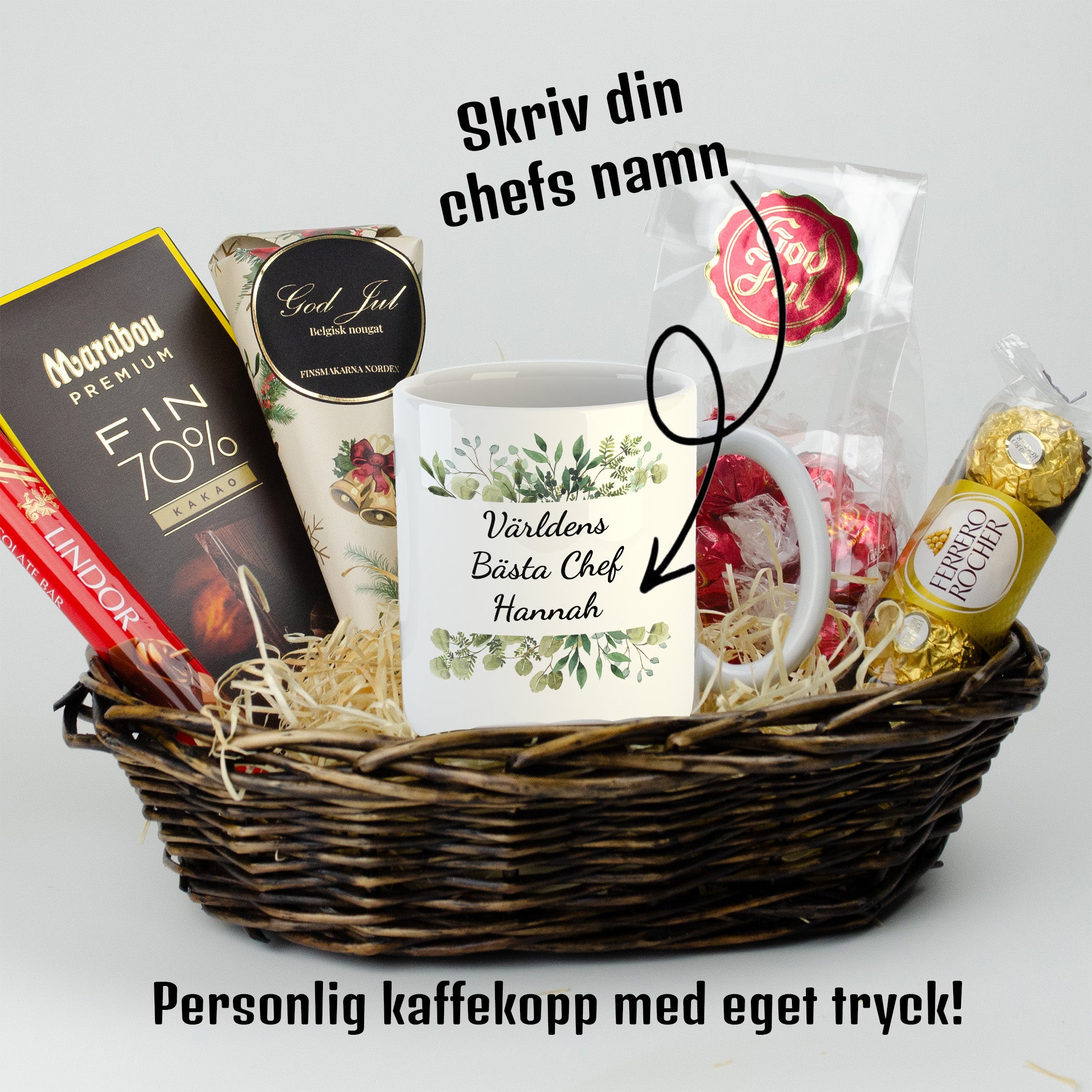 Julklapp till chef | Världens bästa chef | Presentkorg med eget tryck