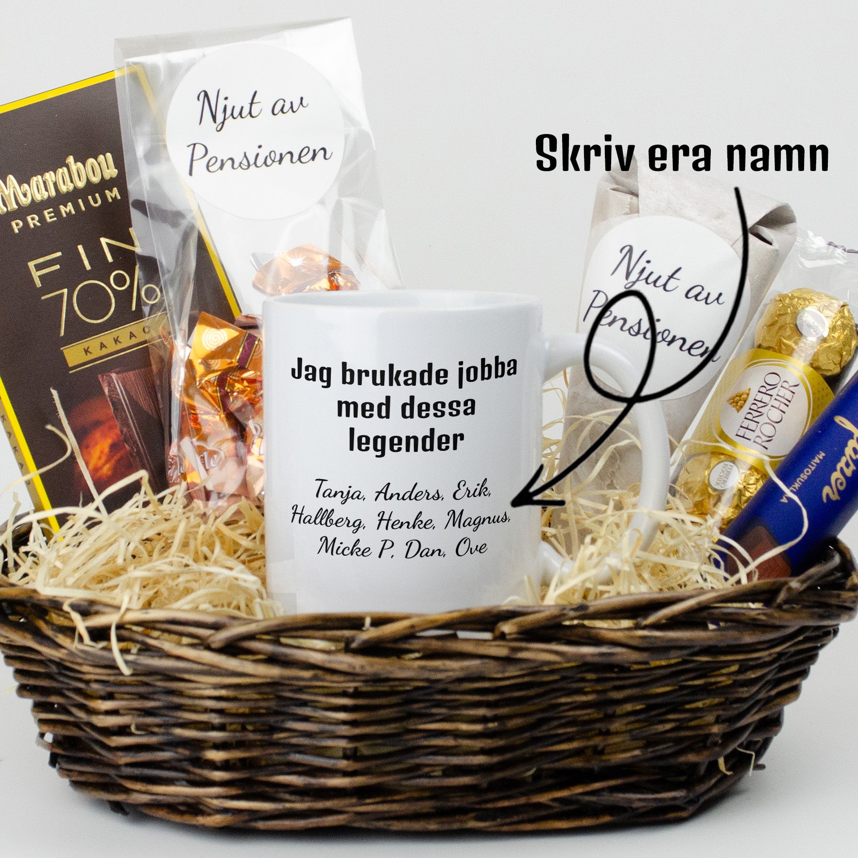 Present till pensionär | Jag brukade jobba med dessa legender | Presentkorg med eget tryck