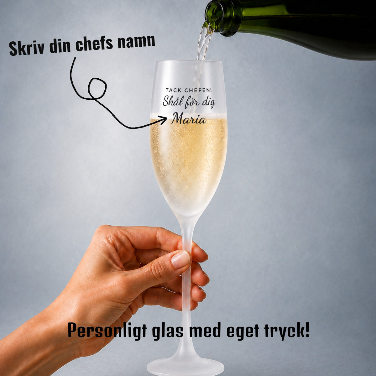 Champagneglas till chef | Tack chefen | Eget tryck