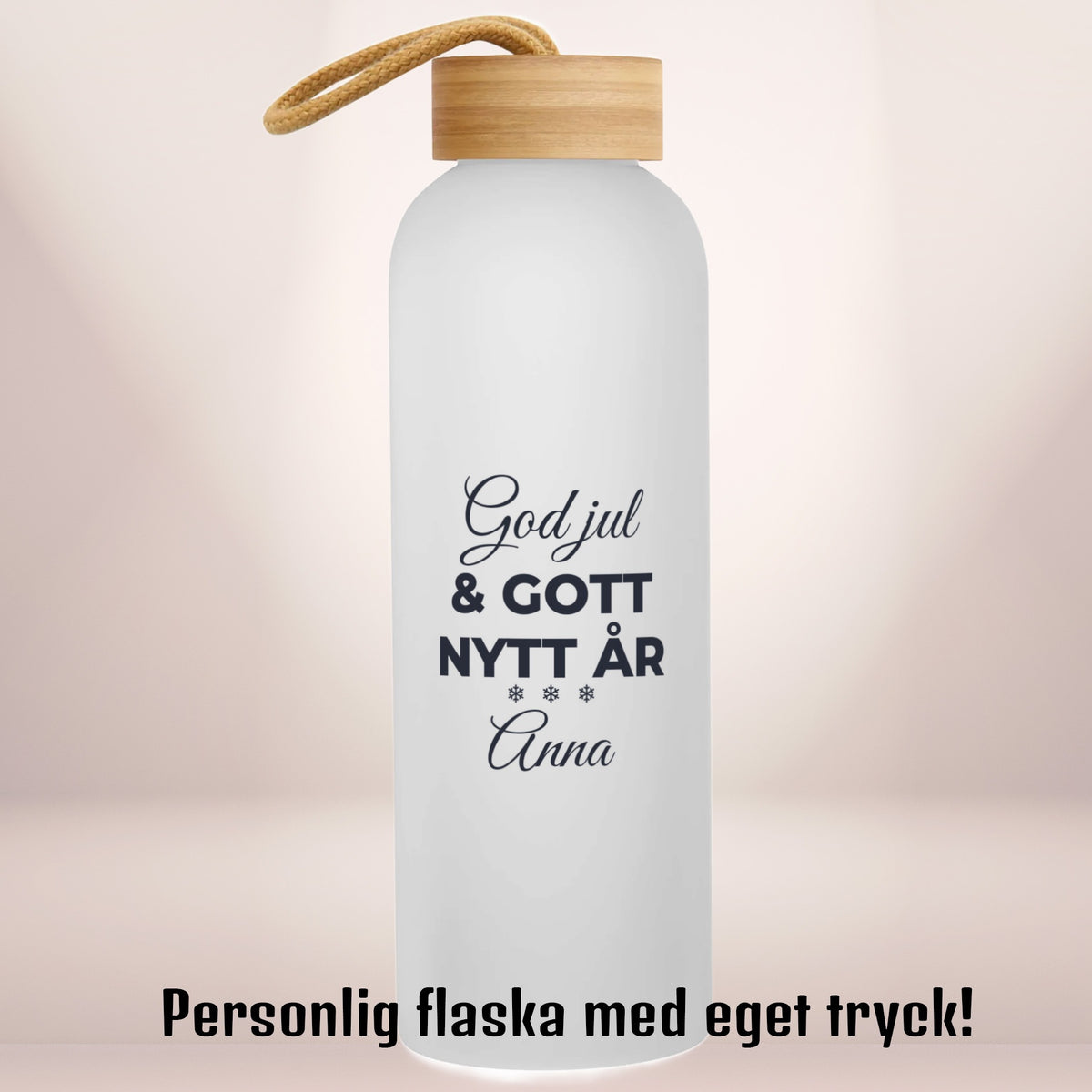 God jul & gott nytt år | Personlig vattenflaska med eget tryck | Glasflaska | 750 ml
