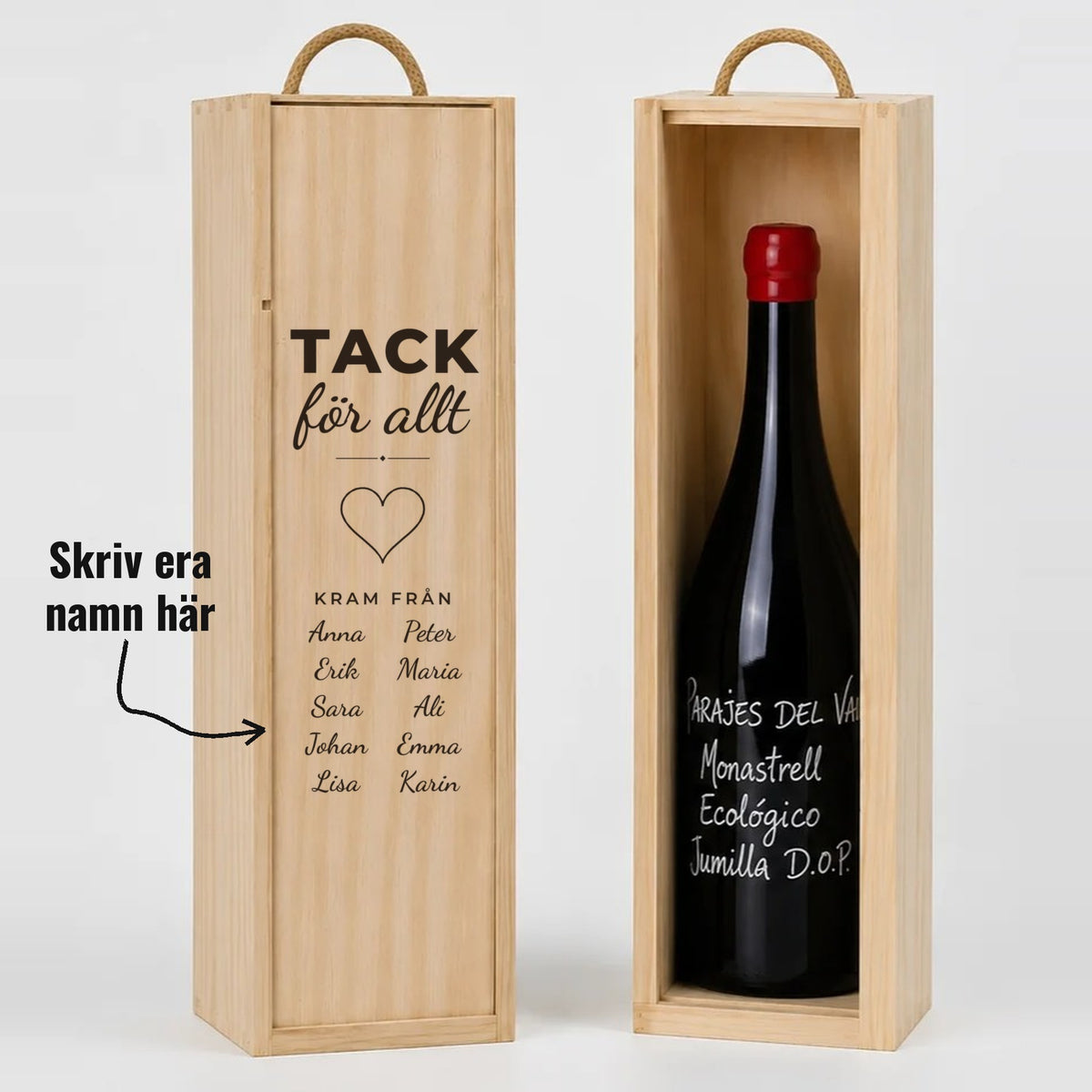 Present till kollega | Vinlåda i trä | Tack för allt | Eget tryck med namn