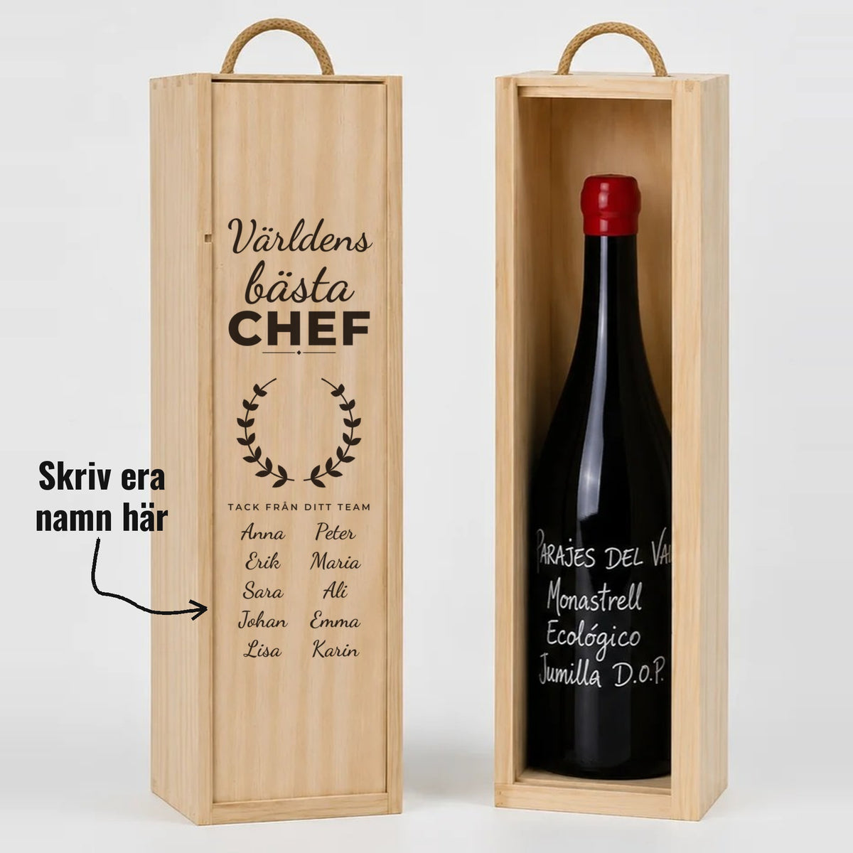 Present till chefen | Vinlåda i trä | Världens bästa chef | Eget tryck med namn