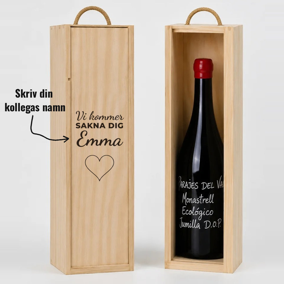 Present till kollega | Vinlåda i trä | Vi kommer sakna dig | Med eget namn
