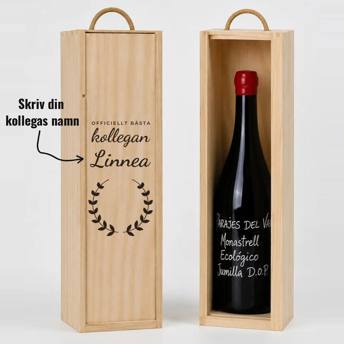 Present till kollega | Vinlåda i trä | Officiellt bästa kollegan | Med eget namn