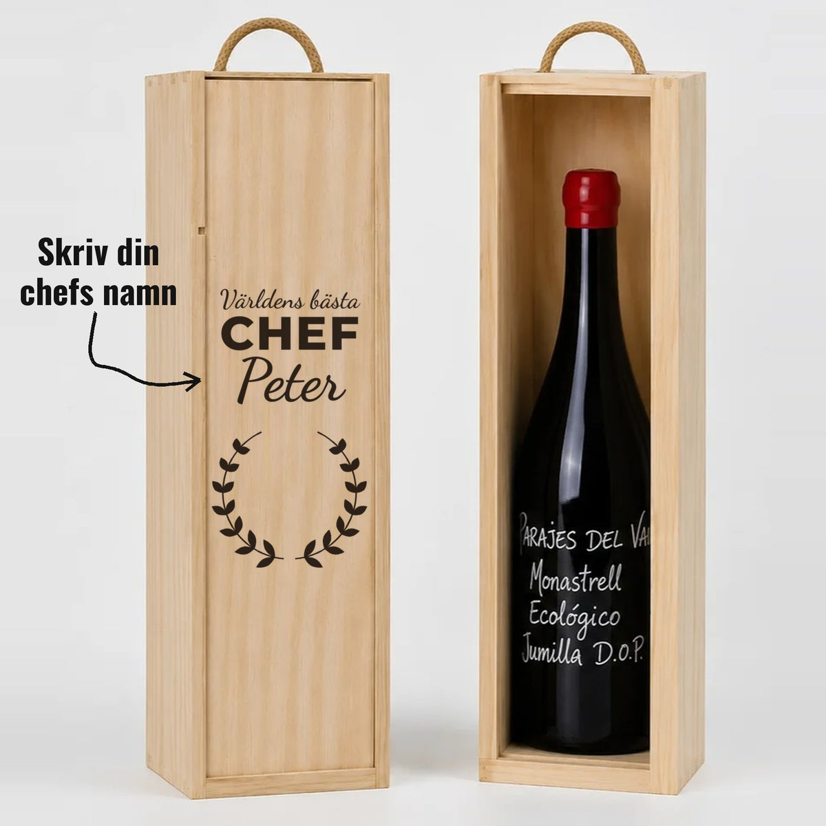 Present till chefen | Vinlåda i trä | Världens bästa chef | Med eget namn